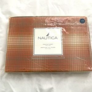 Vintage NAUTICA PLAID Twin Flat SHEET Brown New